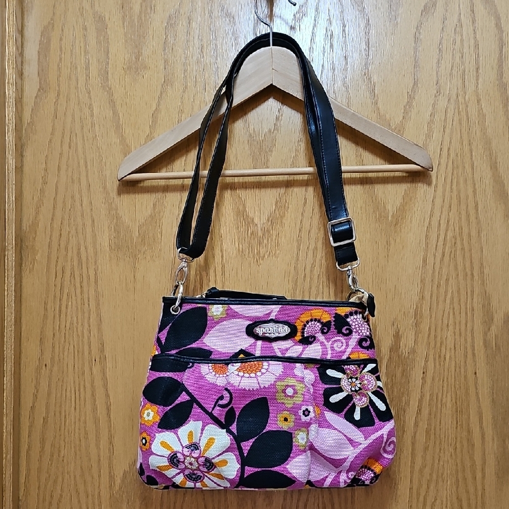 Relic Pink and Black Crossbody Bag with Vibrant Design
